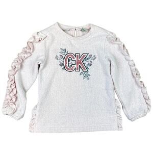 Calvin Klein Fleece Ruffle Sequined Pink Top Sz 6